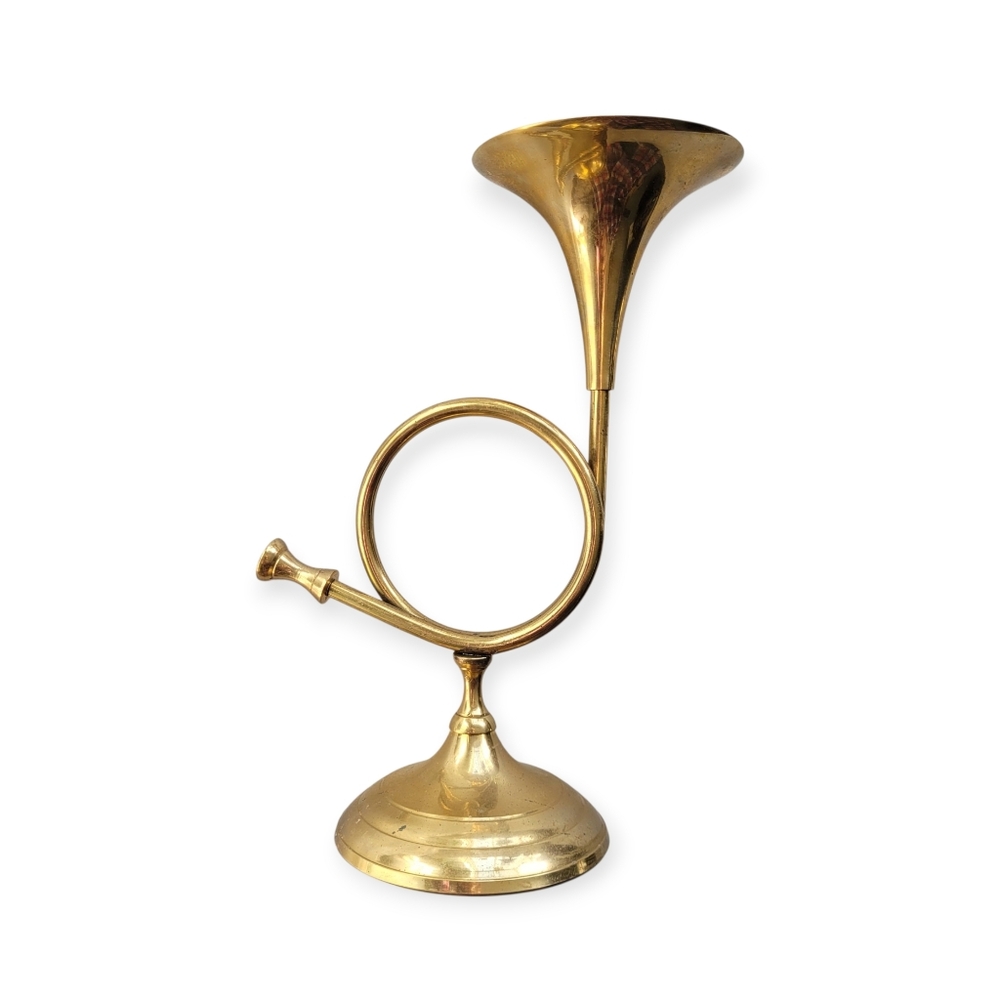 Vintage Brass French Horn Candle Holder Holiday Decor